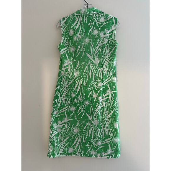 Vintage 1970s Green White Floral Sleeveless Collared Short Dress Small Medium JL - Picture 5 of 6